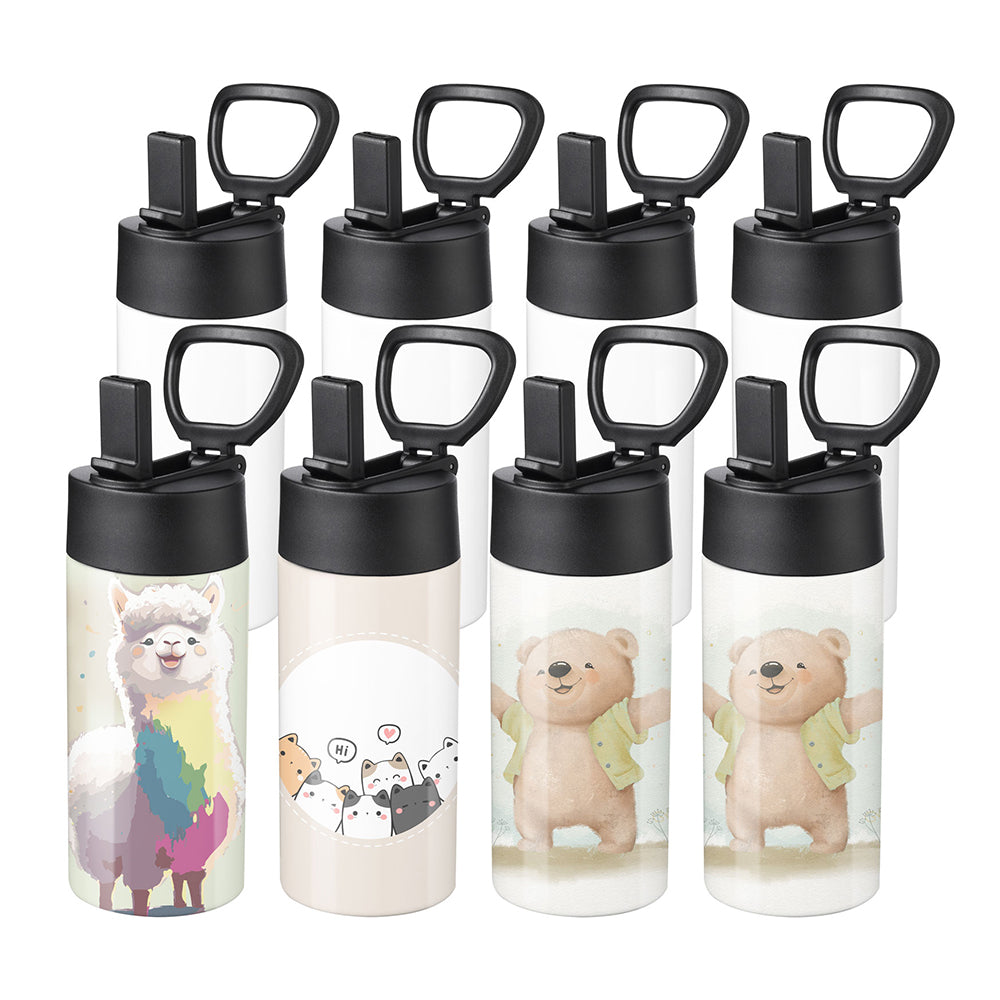 16oz Blank Kids Water Bottle with Straw for Sublimation Heat Press