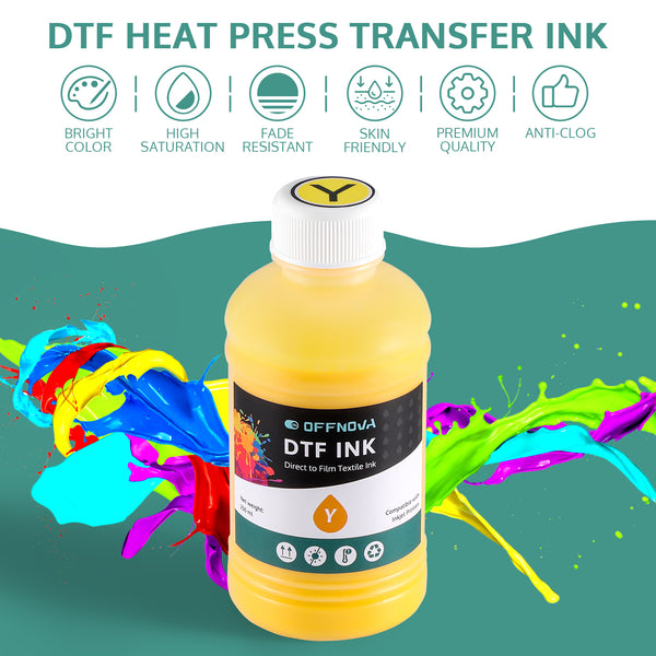  OFFNOVA Premium DTF Ink 1500ML, DTF Ink Refill for DTF Inkjet  Printer Epson ET-8550, XP-15000, L1800, L805, R1390, R2400, Direct to Film  Heat Transfer Printing, 250ml x 6 (CMYK + 2White) 
