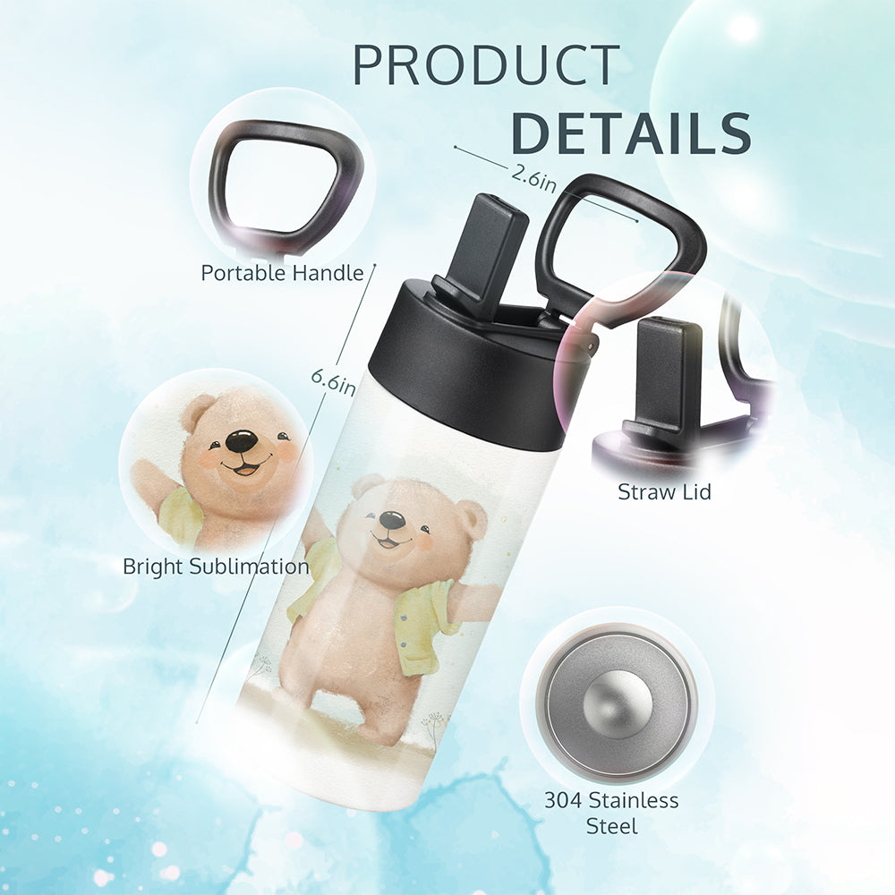 16oz Blank Kids Water Bottle with Straw for Sublimation Heat Press