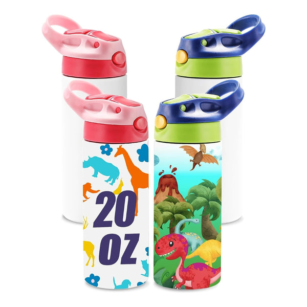 OFFNOVA 20oz Kids Sublimation Tumbler, Kids Sublimation Water Bottle Blank  with Handle, Children Sublimation tumblers Cups for Milk, Soda, Juice,  Drinks (4 Pack)
