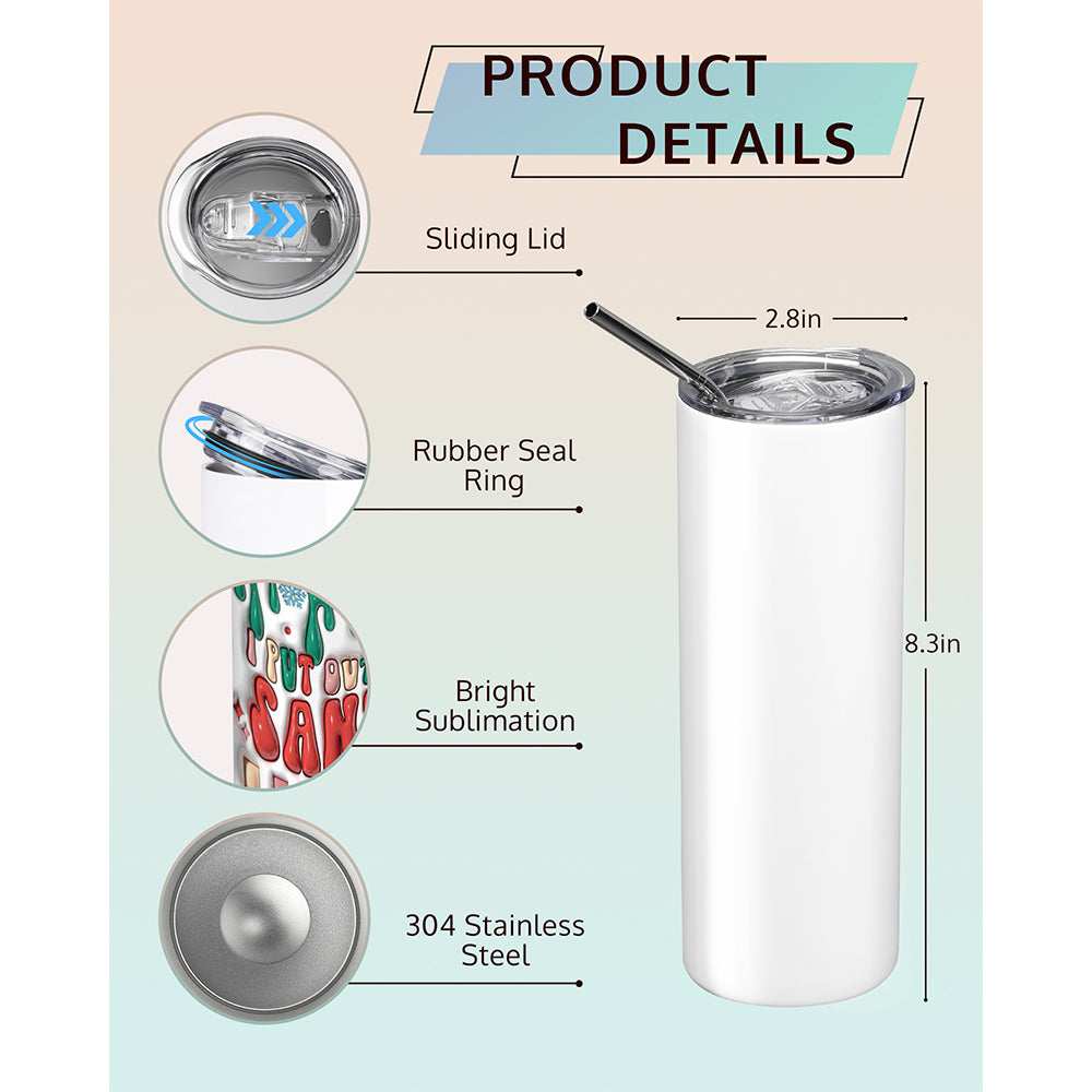 20oz Blank Tumbler for Sublimation Heat Press 2-Pack with Straw, Shrink Wrap, Non-slip Silicone Base