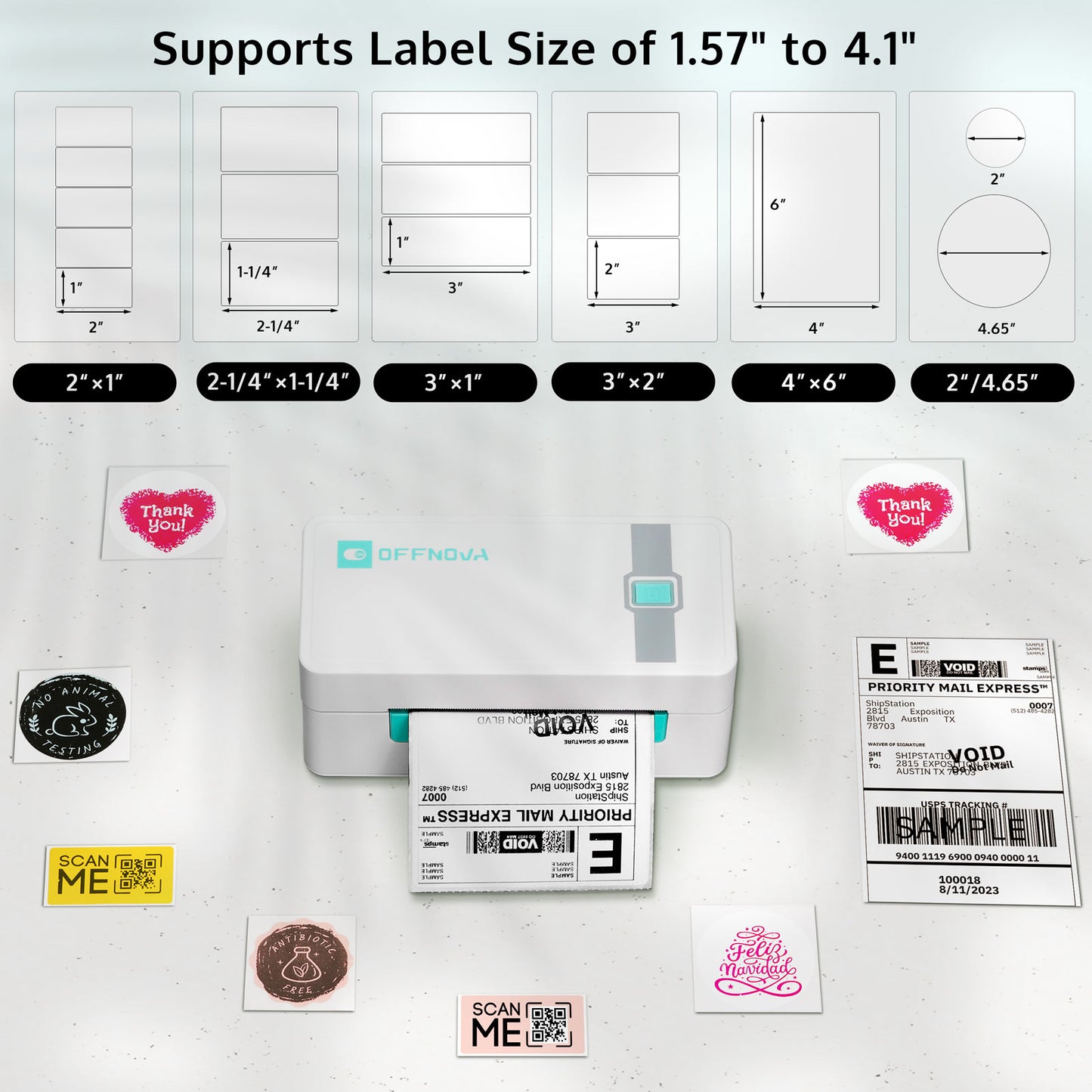 4"x 6" Bluetooth Thermal Shipping Label Printer for Small or Home Business - ZPL-2054N