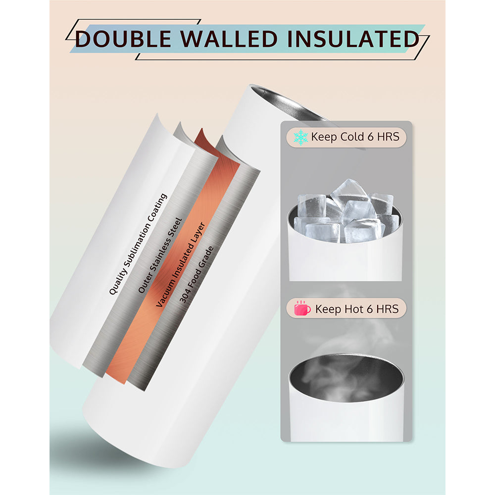 20oz Blank Tumbler for Sublimation Heat Press 2-Pack with Straw, Shrink Wrap, Non-slip Silicone Base