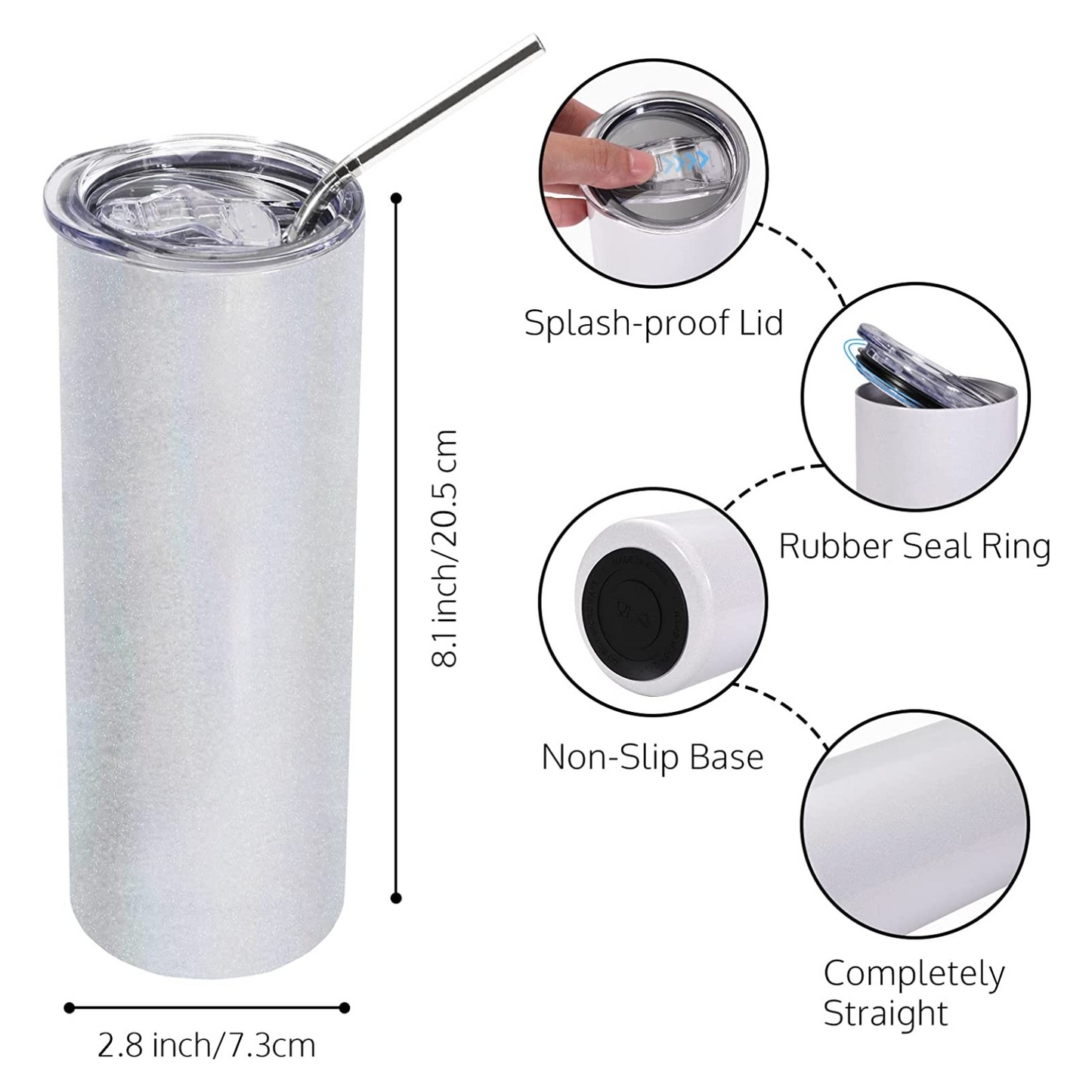 20oz Blank Tumbler for Sublimation Heat Press 2-Pack with Straw, Shrink Wrap, Non-slip Silicone Base