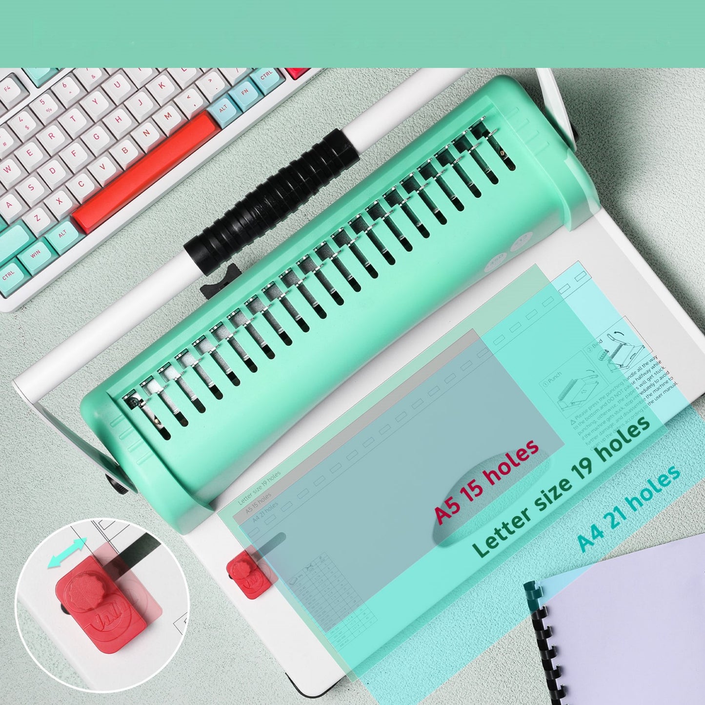 21-Hole Combo Binding Machine for Letter Size/A4/A5 Paper