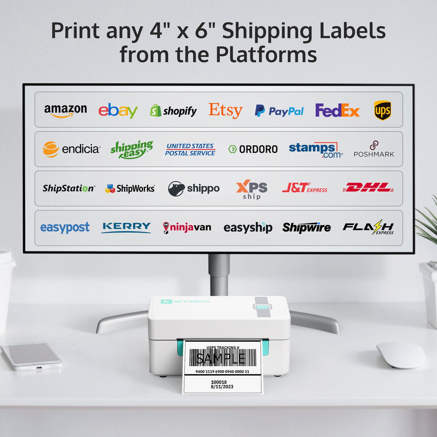 4"x 6" Bluetooth Thermal Shipping Label Printer for Small or Home Business - ZPL-2054N