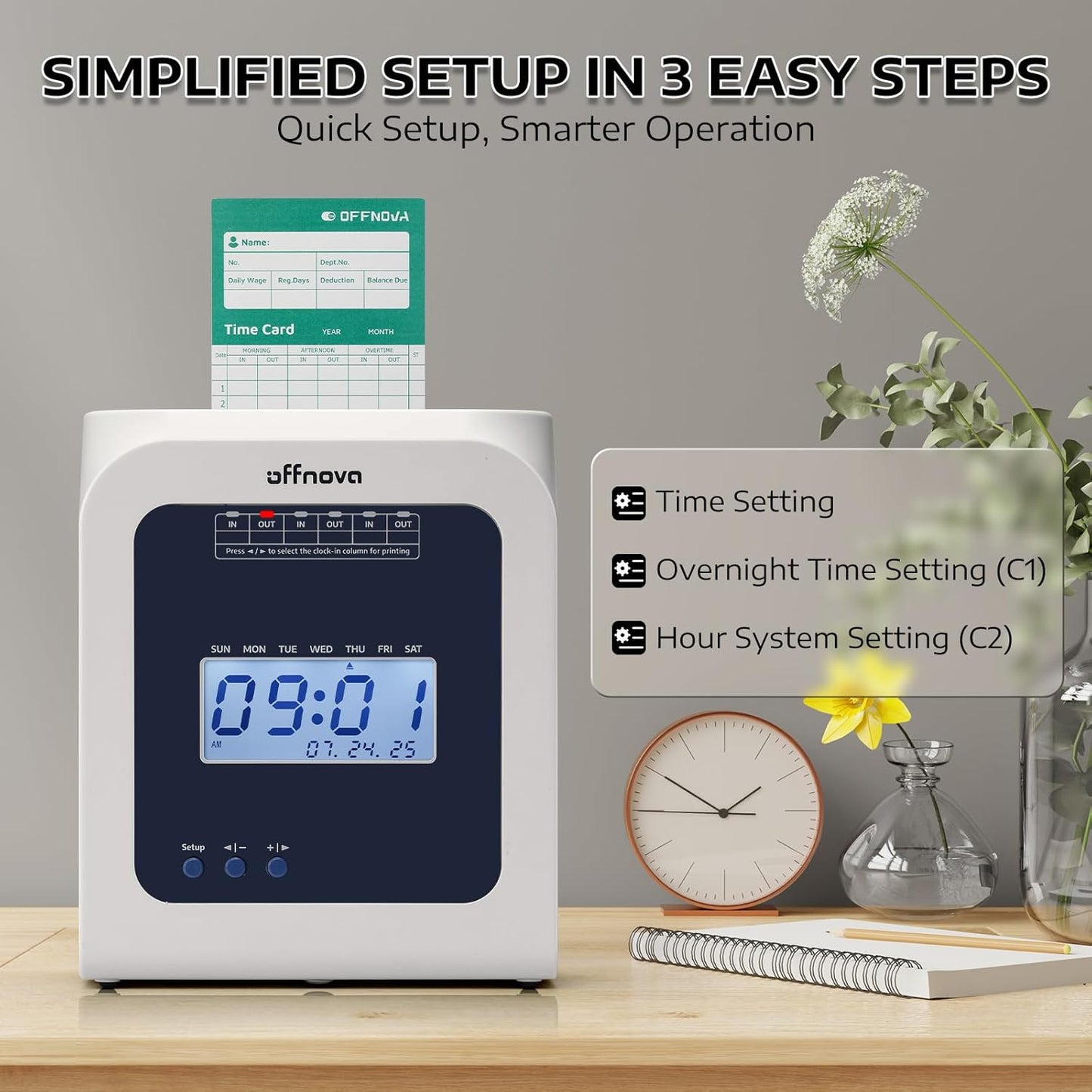 Thermal Punch Time Clock with 50 Time Cards