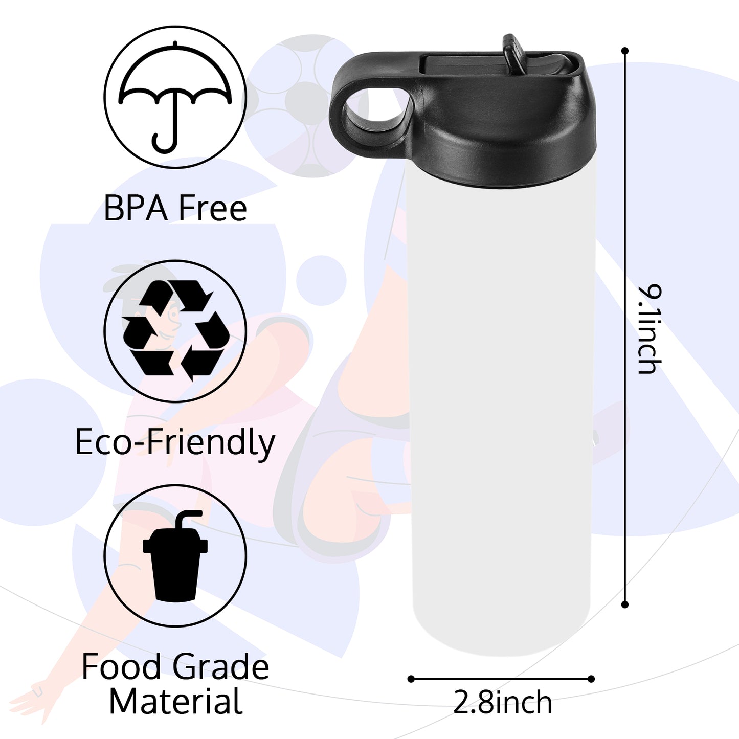 20oz Blank Sports Water Bottle for Tumbler Heat Press Sublimation Printing