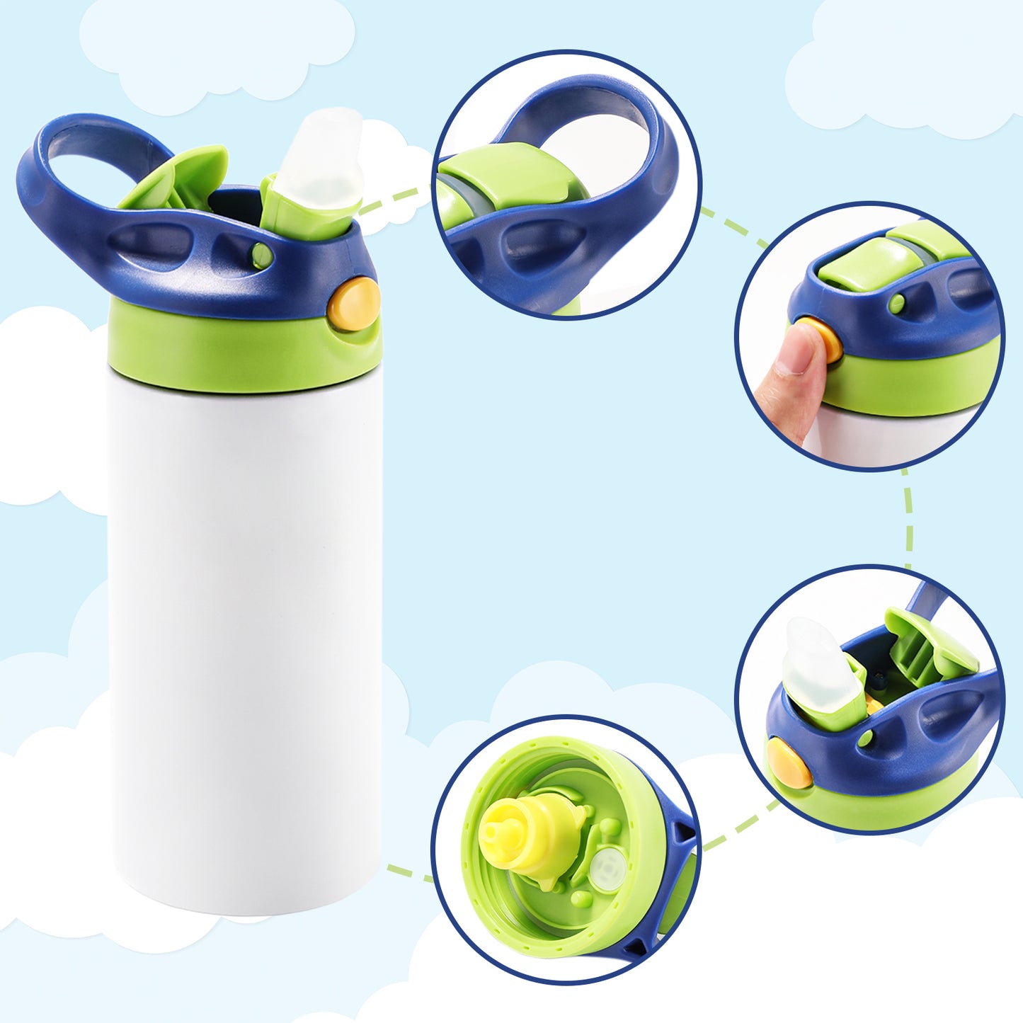 12oz Blank Kids Water Bottle with Handle for Tumbler Sublimation Heat Press Printing