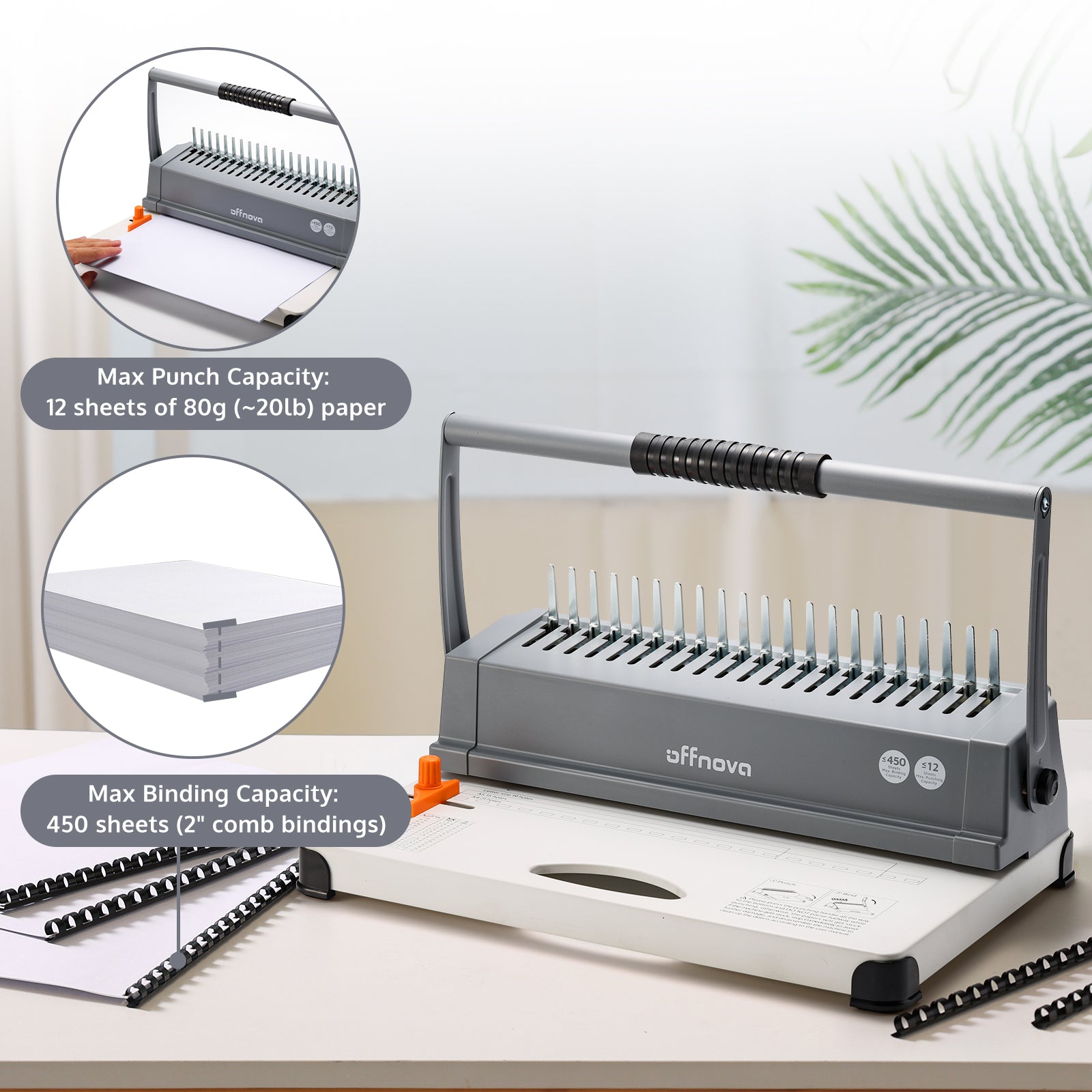 OFFNOVA 21-Hole Combo Binding Machine for Letter Size/A4/A5 Paper