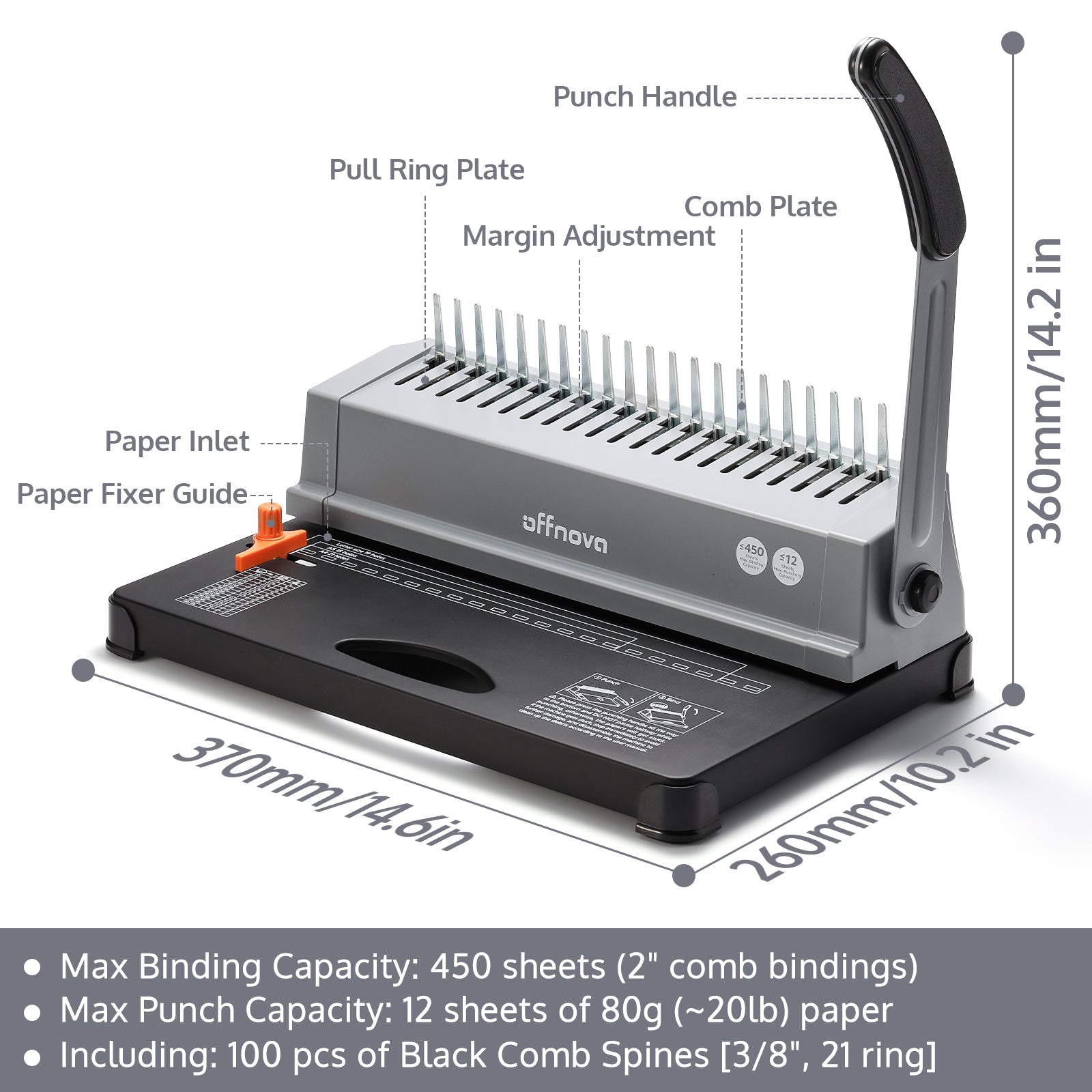 OFFNOVA 21-Hole Combo Binding Machine for Letter Size/A4/A5 Paper Silver / Double-handle OFFNOVA 21-Hole Combo Binding Machine for Letter Size/A4/A5 Paper Silver / Double-handle