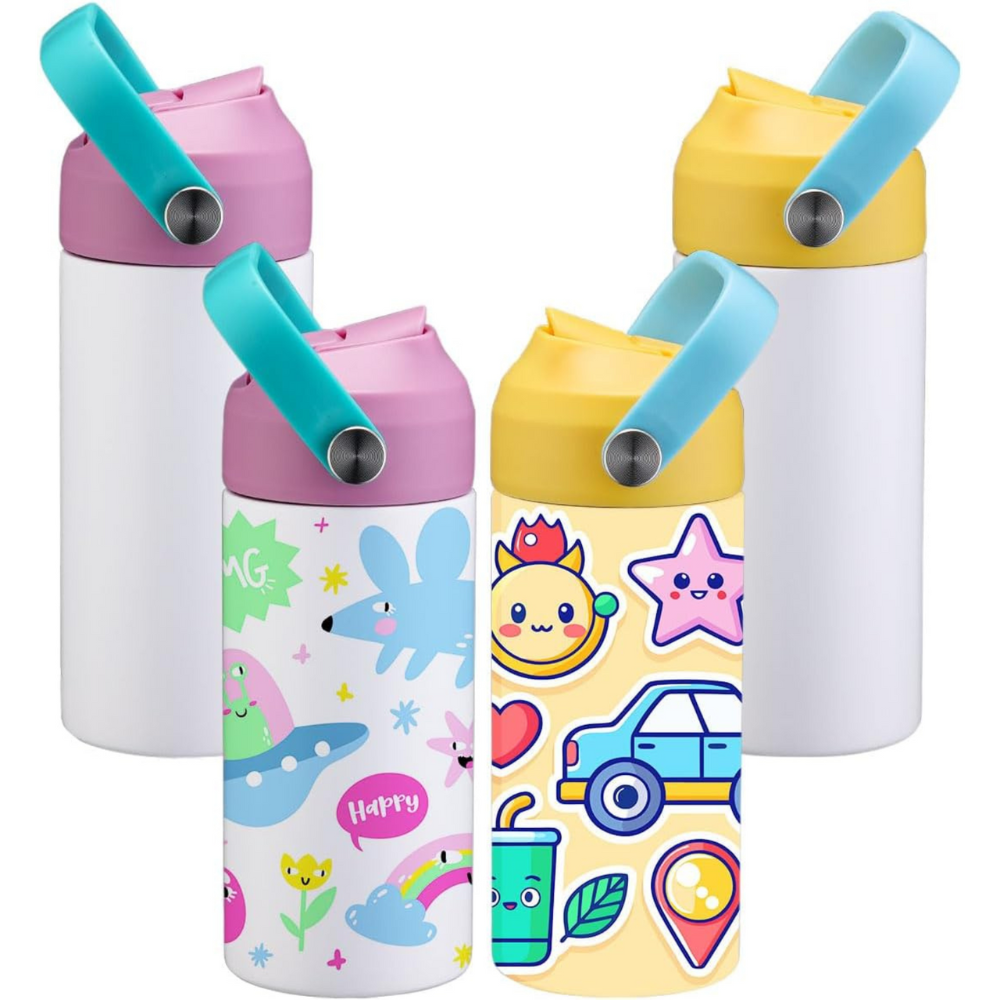 12oz Sublimation Blank Kids Water Bottle with Purple&Yellow Straw