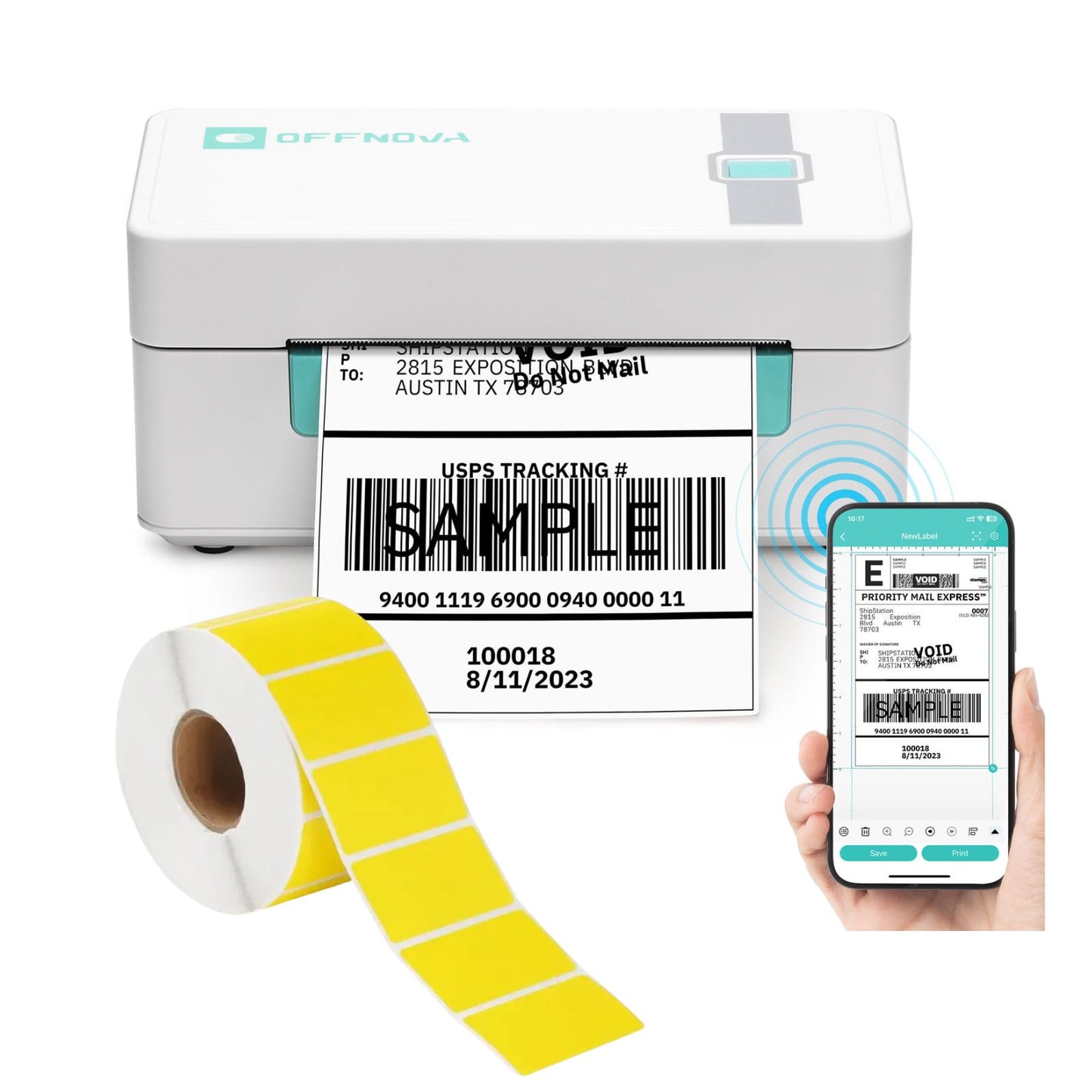 4"x 6" Bluetooth Thermal Label Printer - ZPL-2054N with 2.25" x 1.25" Direct Thermal Labels/Stickers