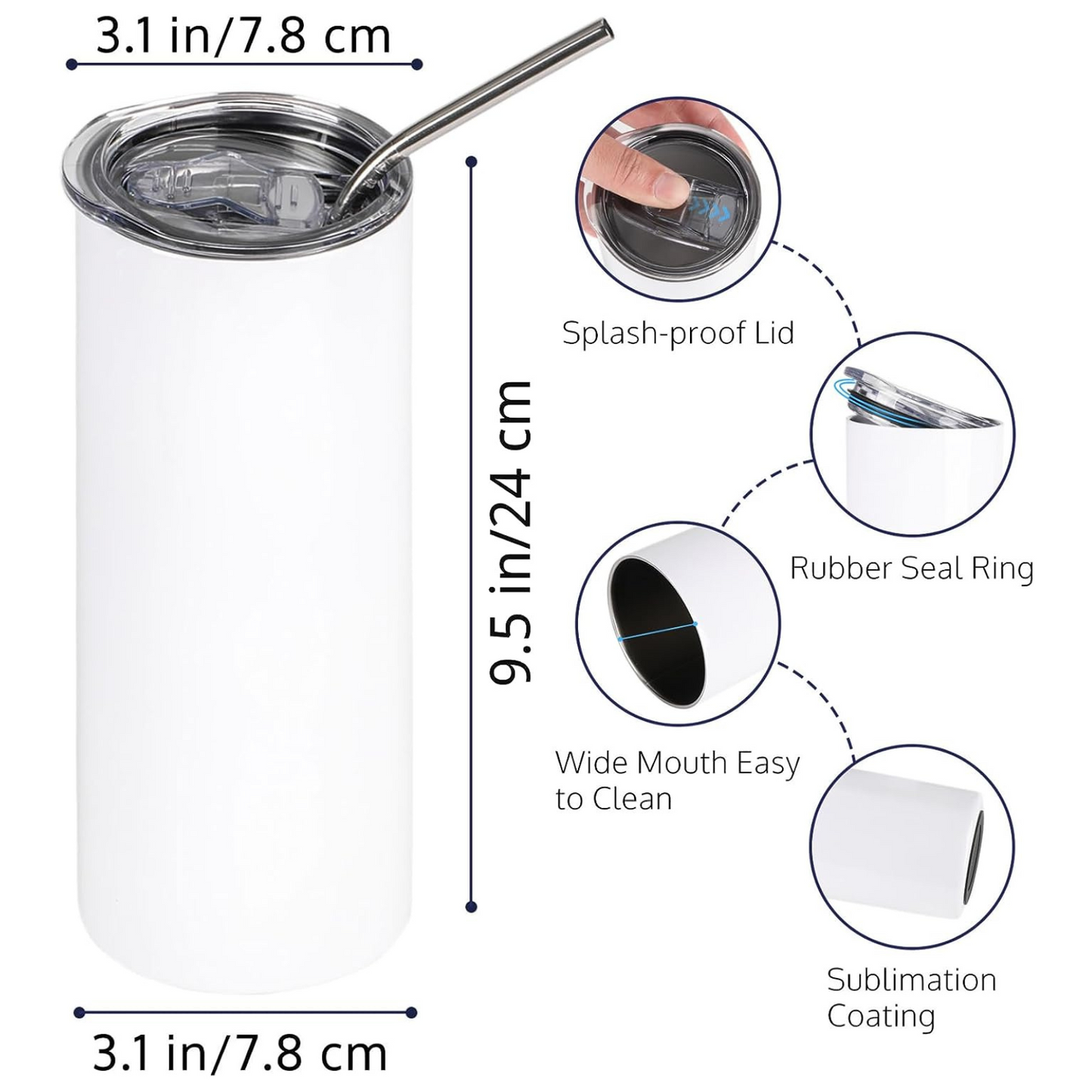 30oz Blank Stainless Tumbler with Lids and Straws 4-Pack for Sublimation Heat Press