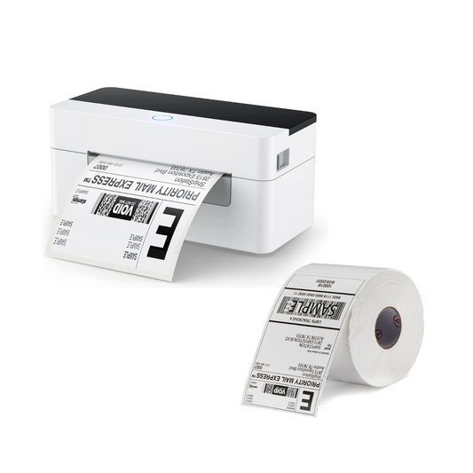 White Thermal Label Printer with 4"x 6" Black Direct Thermal Label