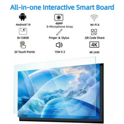 OFFNOVA 65" Interactive Smart Board - 4K UHD Anti-Glare Capacitive Touchscreen, Wall Mount Included