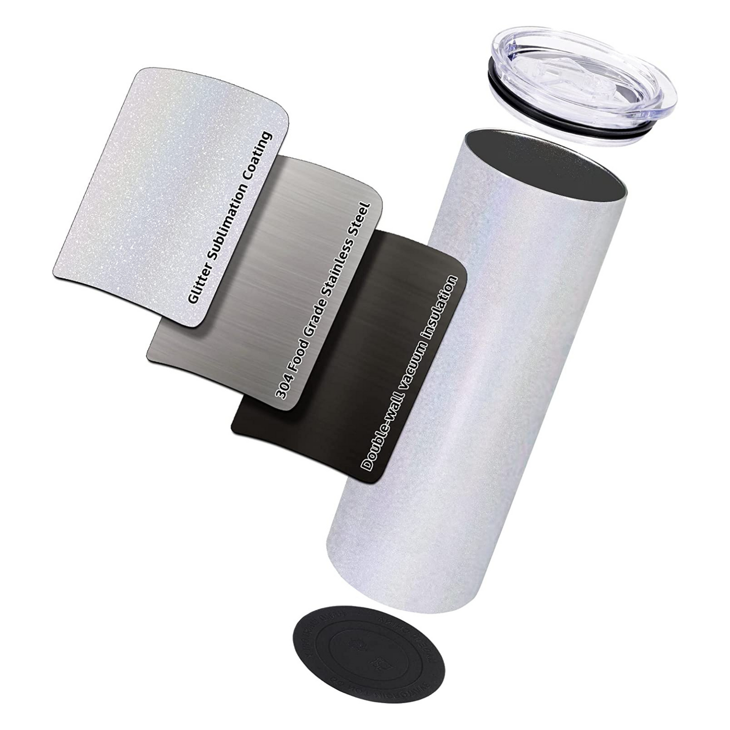 20oz Blank Tumbler for Sublimation Heat Press 2-Pack with Straw, Shrink Wrap, Non-slip Silicone Base