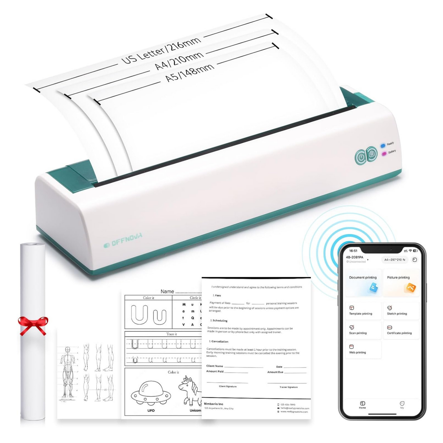 Portable Thermal Inkless Printer for US Letter Size Paper - 4B-2081PA