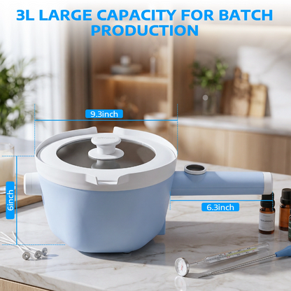 Self-Stirring Wax Melter Kit, 3L Large Capacity Wax Melting Pot with Digital Temp Display & Extended Heat-Resistant Handle