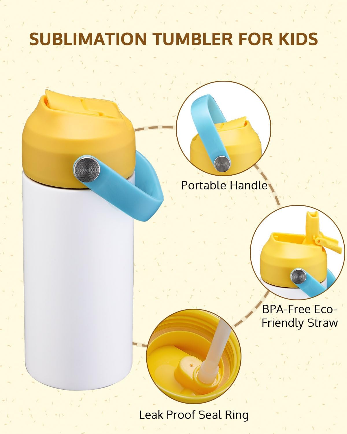 12oz Sublimation Blank Kids Water Bottle with Purple&Yellow Straw