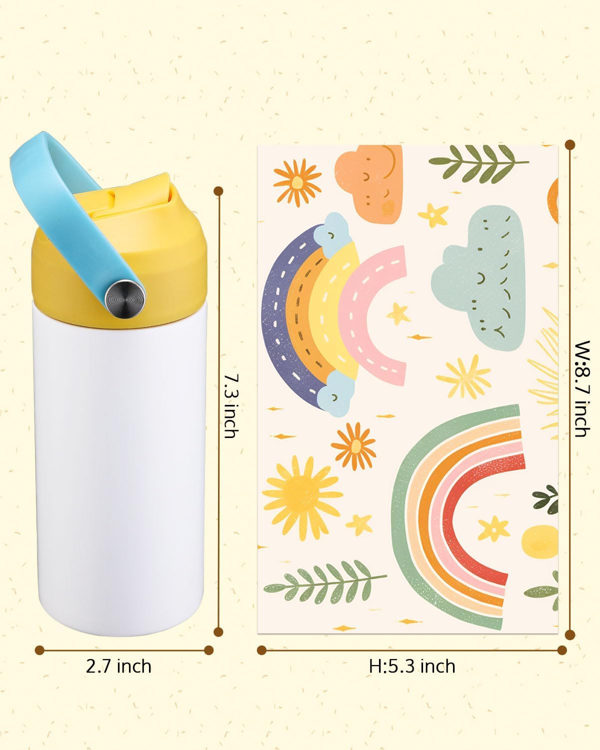 12oz Sublimation Blank Kids Water Bottle with Purple&Yellow Straw