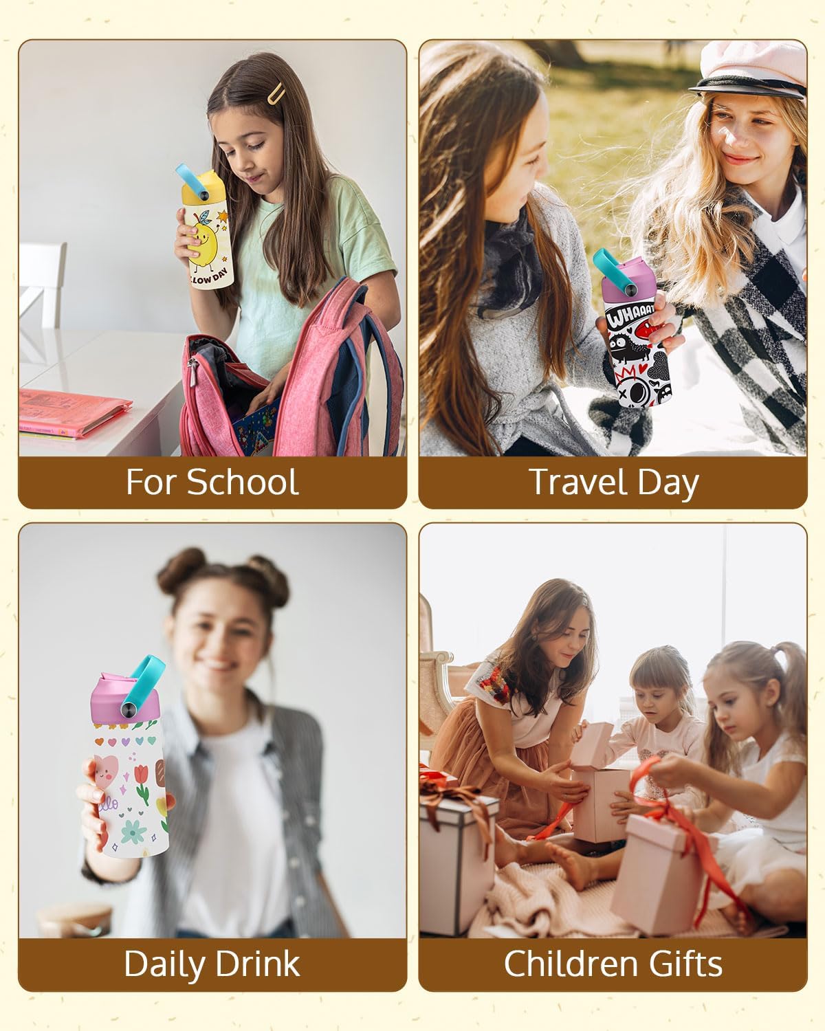 12oz Sublimation Blank Kids Water Bottle with Purple&Yellow Straw