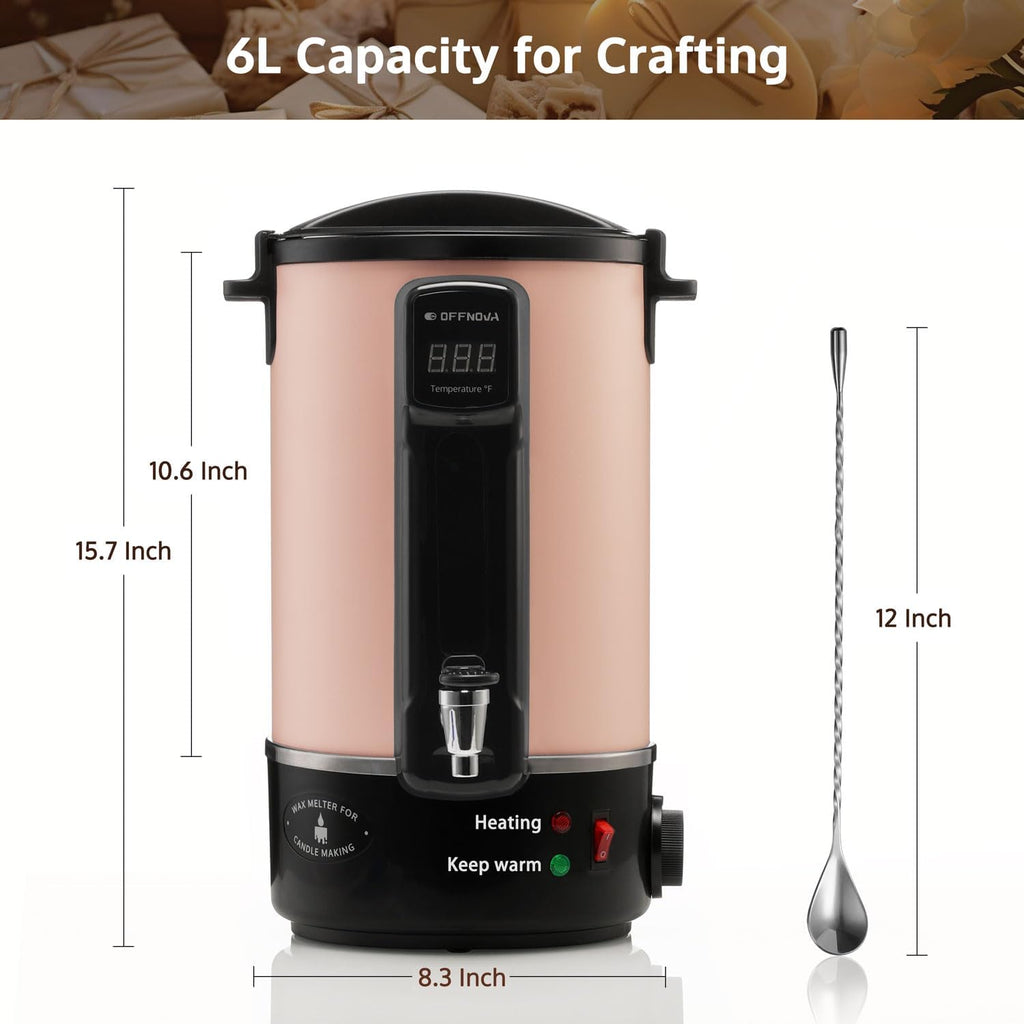OFFNOVA Wax Melter for Candle Making, 6L Candle Wax Melting Pot with Heating Core Spout & Digital Display, Ideal for Business or Craft Pink