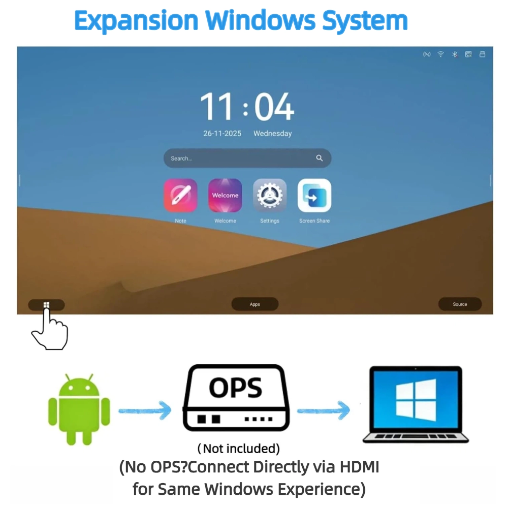 OFFNOVA 65" Interactive Smart Board - 4K UHD Anti-Glare Capacitive Touchscreen, Wall Mount Included