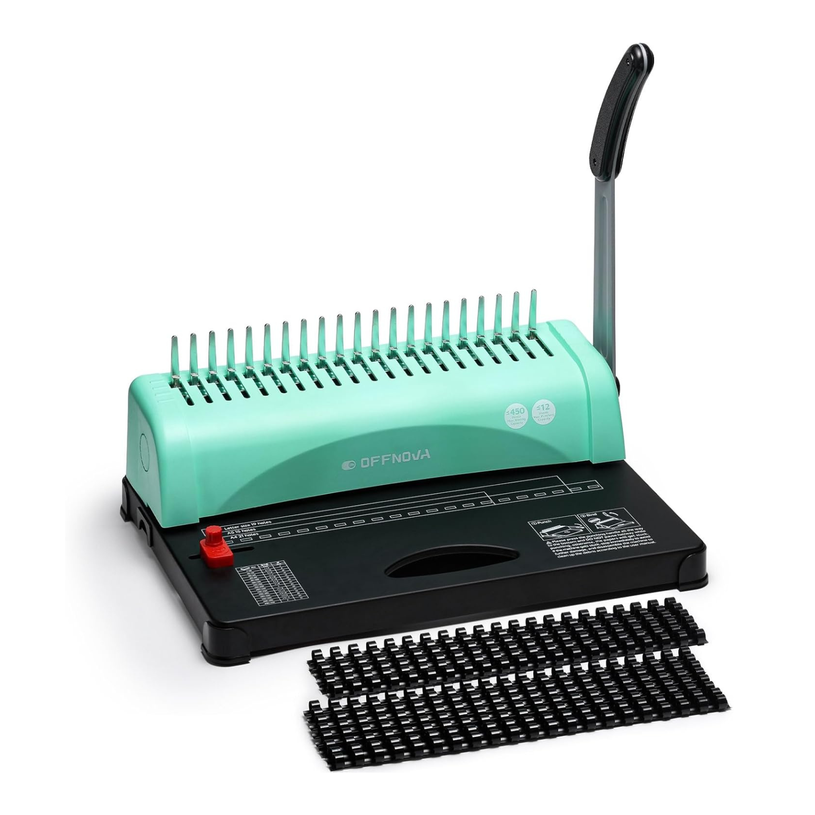 comb binding spines for sale OFFNOVA 21-Hole Combo Binding Machine for Letter Size/A4/A5 Paper Mint Green / Single-handle