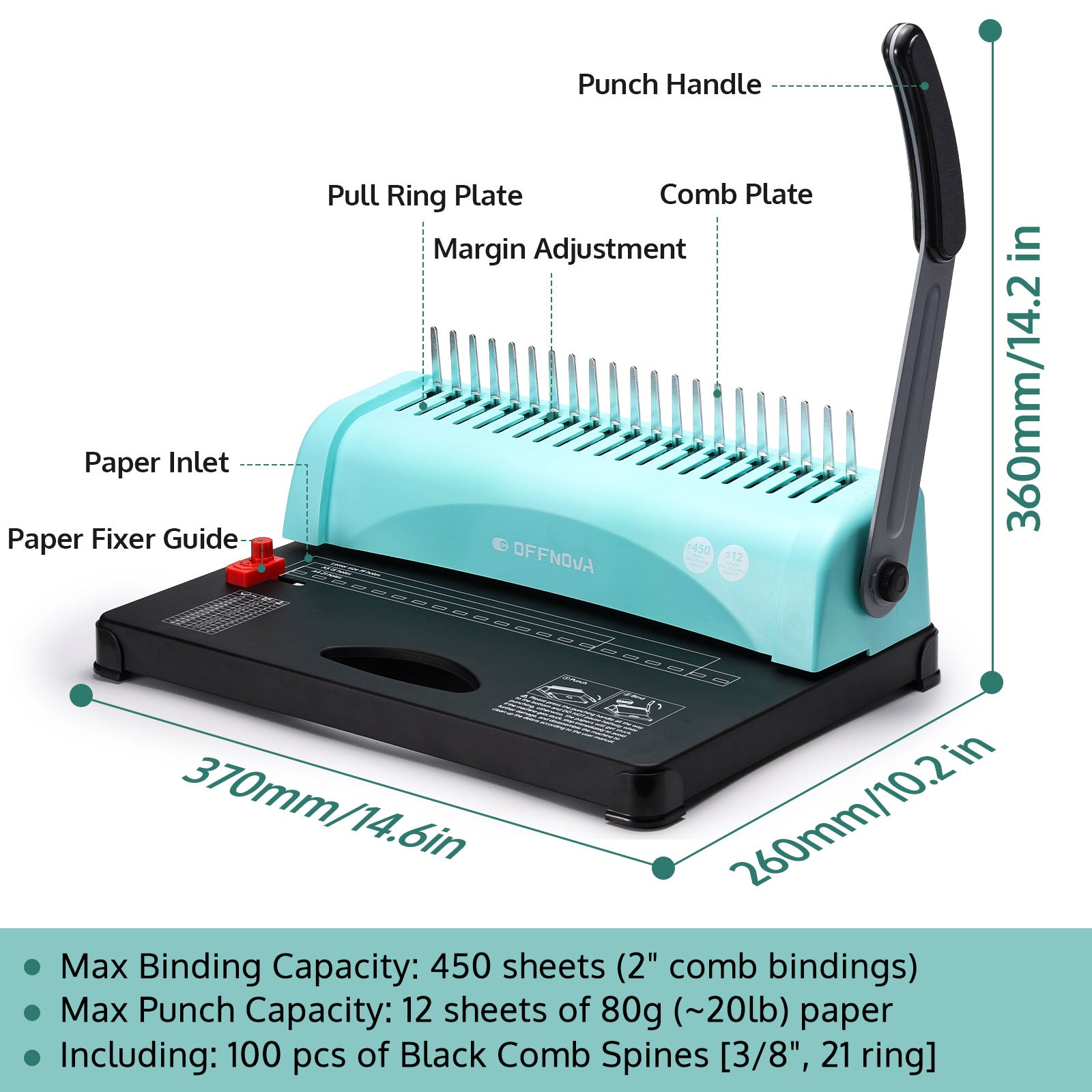 OFFNOVA 21-Hole Combo Binding Machine for Letter Size/A4/A5 Paper Silver / Double-handle OFFNOVA 21-Hole Combo Binding Machine for Letter Size/A4/A5 Paper Silver / Double-handle