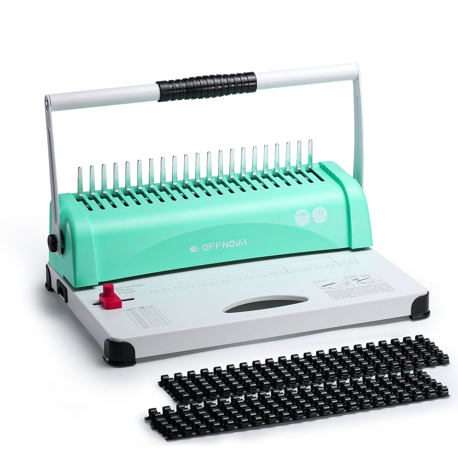 comb binding spines for sale OFFNOVA 21-Hole Combo Binding Machine for Letter Size/A4/A5 Paper Mint Green / Double-handle