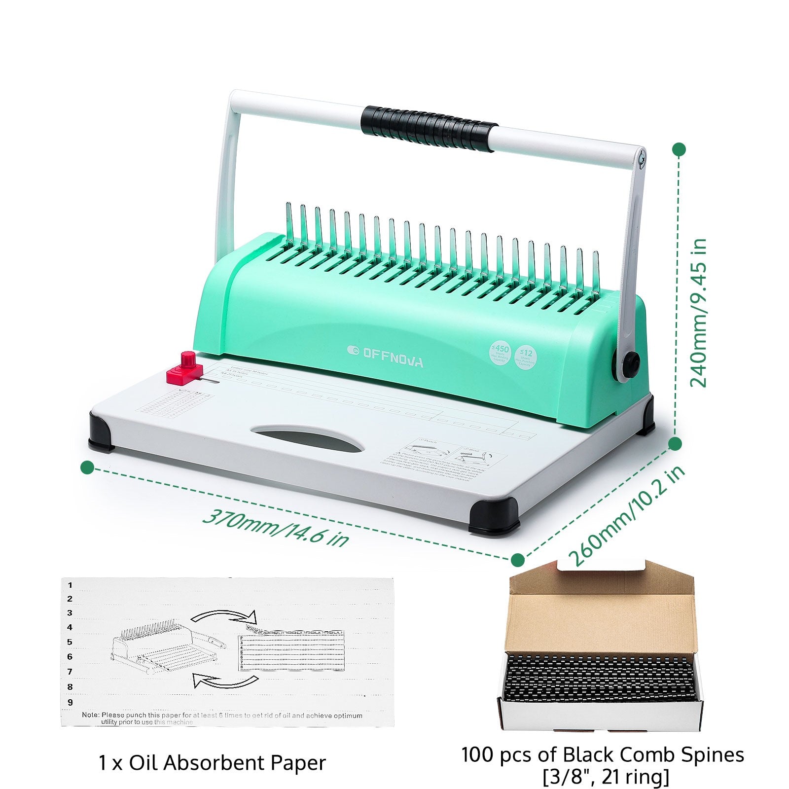 OFFNOVA 21-Hole Combo Binding Machine for Letter Size/A4/A5 Paper Silver / Double-handle OFFNOVA 21-Hole Combo Binding Machine for Letter Size/A4/A5 Paper Silver / Double-handle