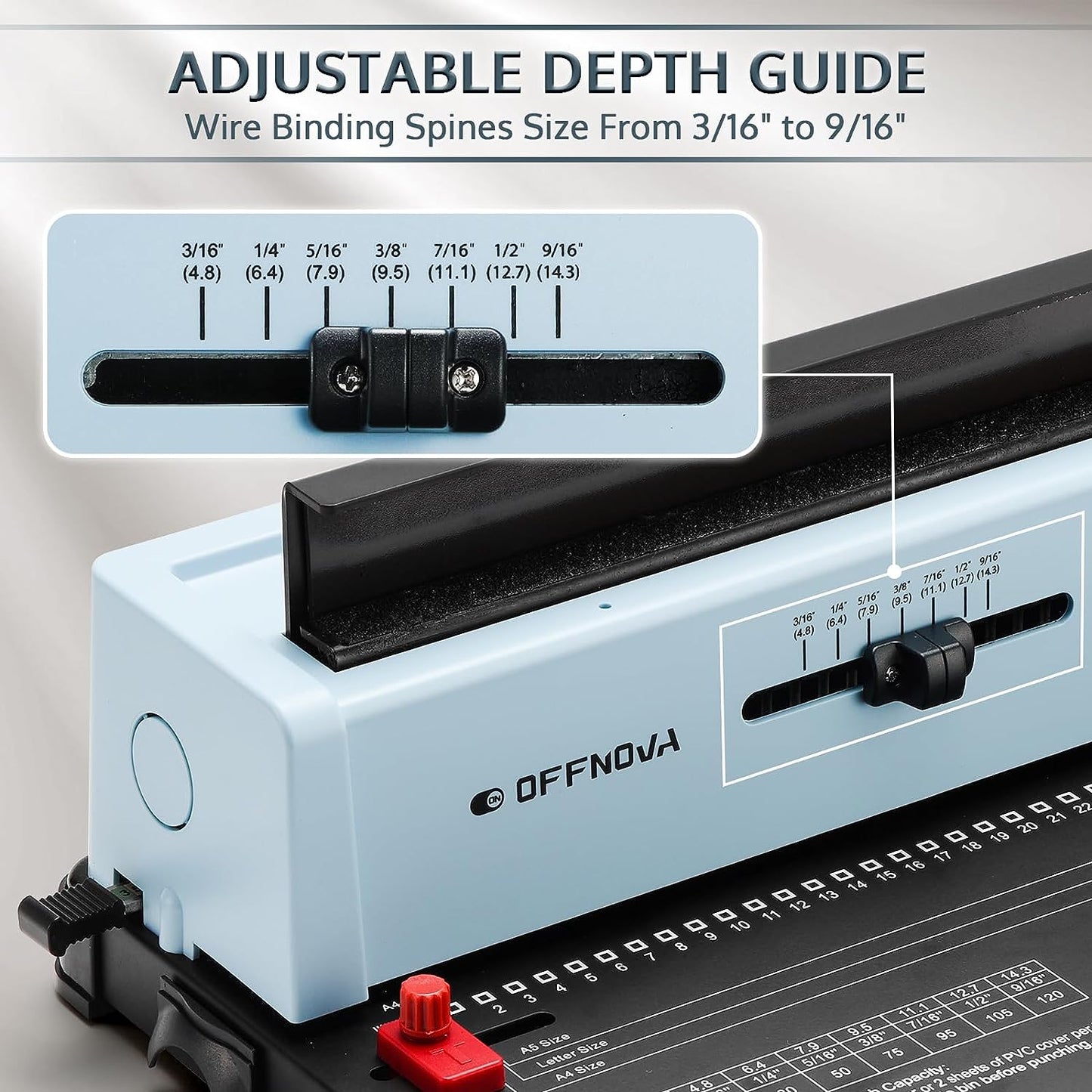 ADIUSTABLE DEPTH GUIDE - Wire Binding Spines Size From 3/16" to 9/16