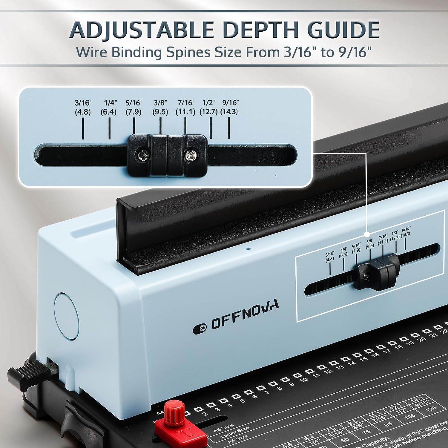 ADIUSTABLE DEPTH GUIDE - Wire Binding Spines Size From 3/16" to 9/16