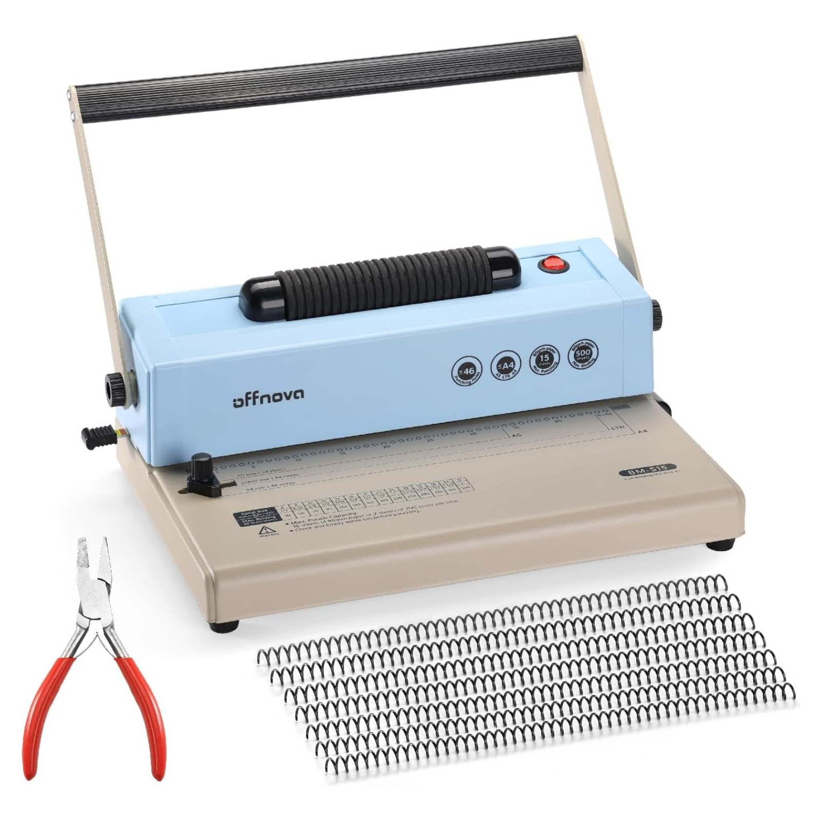 Spiral coil binding machine with springs, pliers.