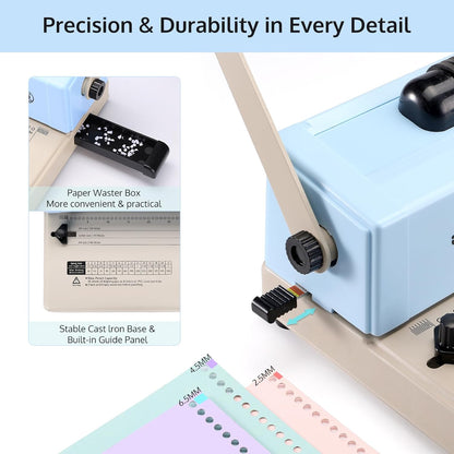 Precision & Durability in Every Detail: Paper waster box more convenient & practical; Stable Cast lron Base & Built-in Guide Panel