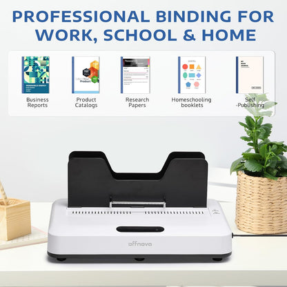 OFFNOVA Pro thermal binding machine is professional binding for Work, School & Home and suitable for Business Reports; Product Catalogs; Research Papers; Homeschooling booklets; Self -Publishing.