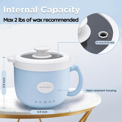 OFFNOVA wax heater with measurements and capacity details