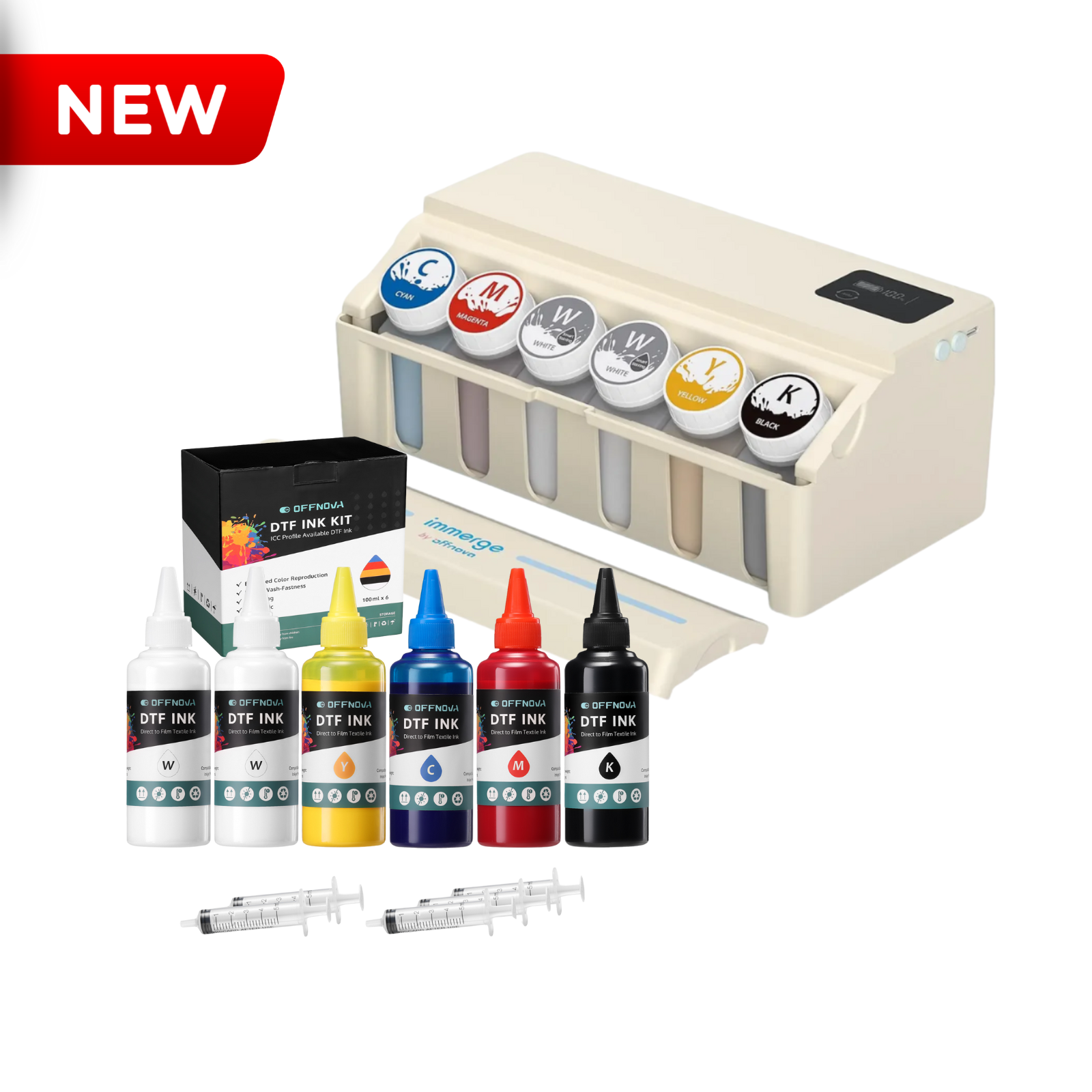 Upgraded DTF CISS ink kit with 6-pack 100ml pigment ink - KCYM+2x White