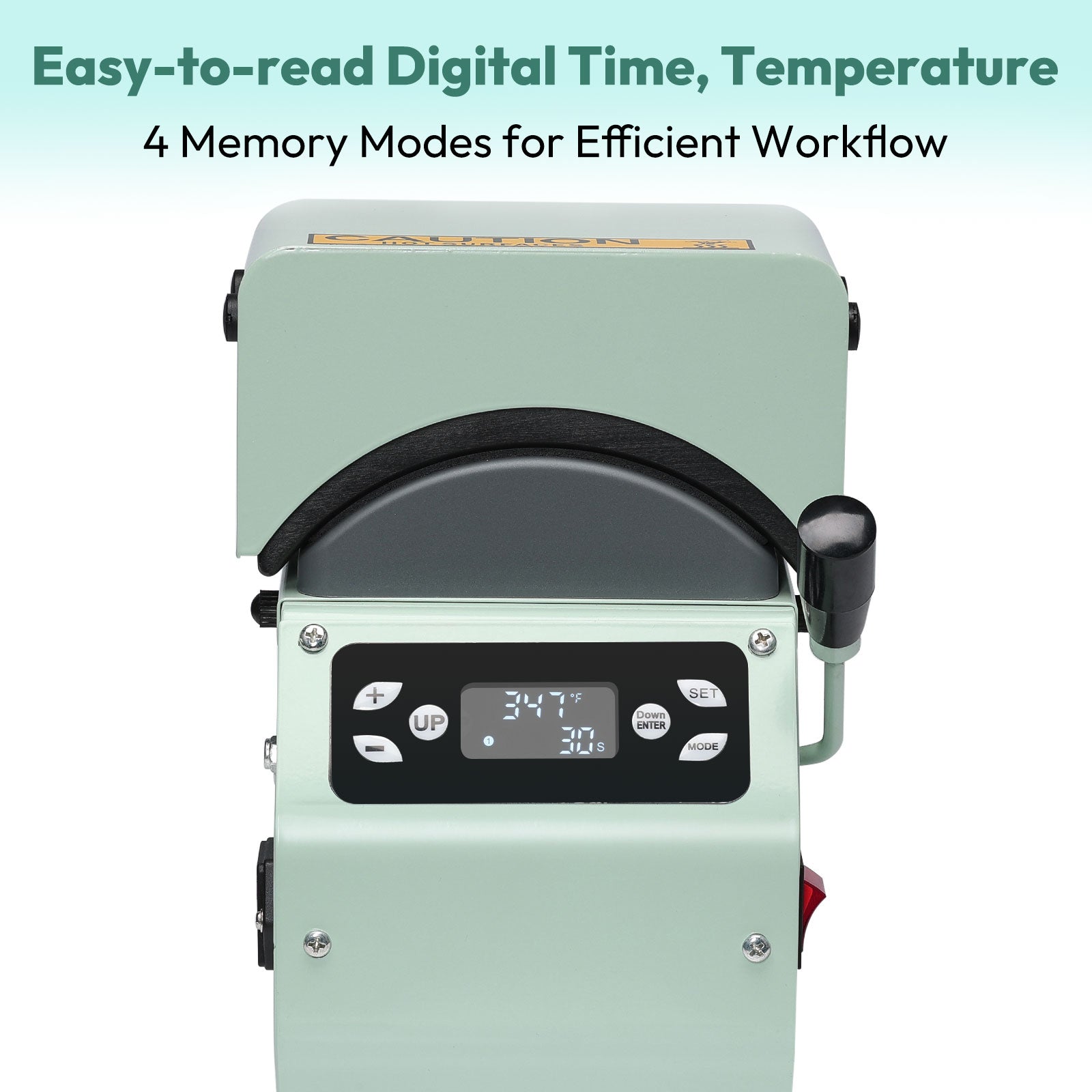 Easy-to-read digital time and temperature - 4 memory modes for efficient workflow