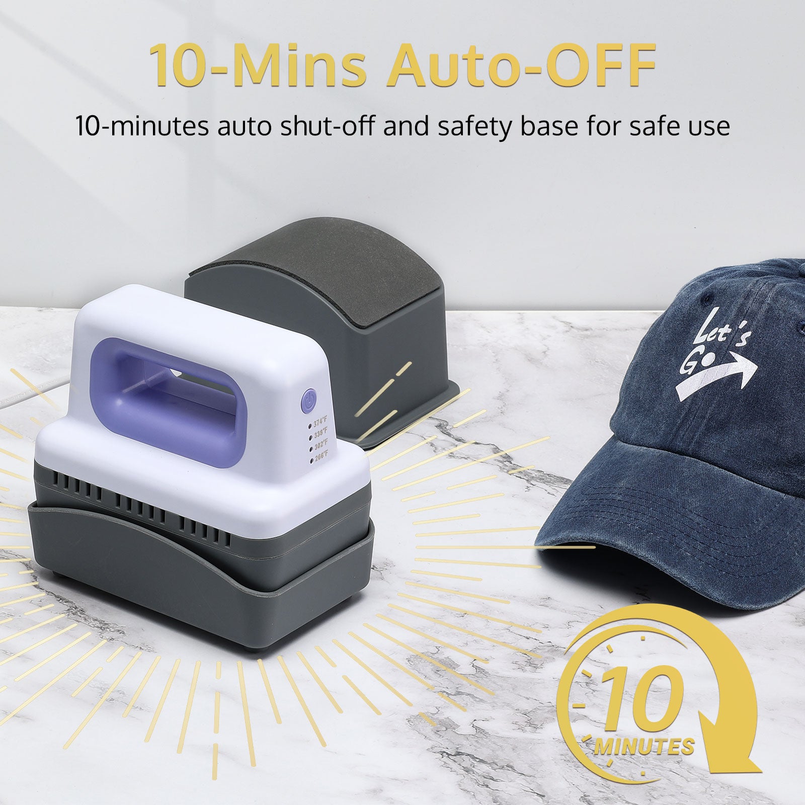 Hat Heat Press Machine for Caps with 4 Heating Levels & Auto-Off