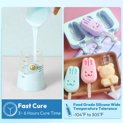 Fast Cure: 3~ 6 Hours Cure Time; Food Grade Silicone Wide Temperature Tolerance-104'F to 305°F