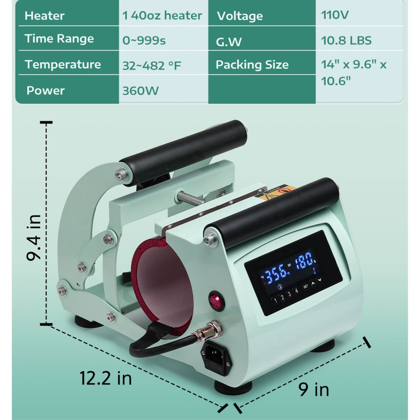 Specifications of the Sublimation Heater with digital display