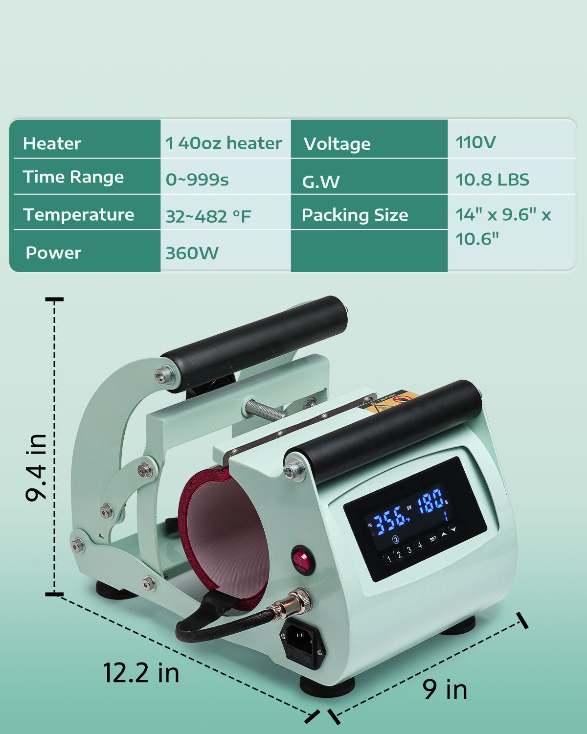 Heat Press Machine for 40-oz Tumblers and Large Coffee Mugs