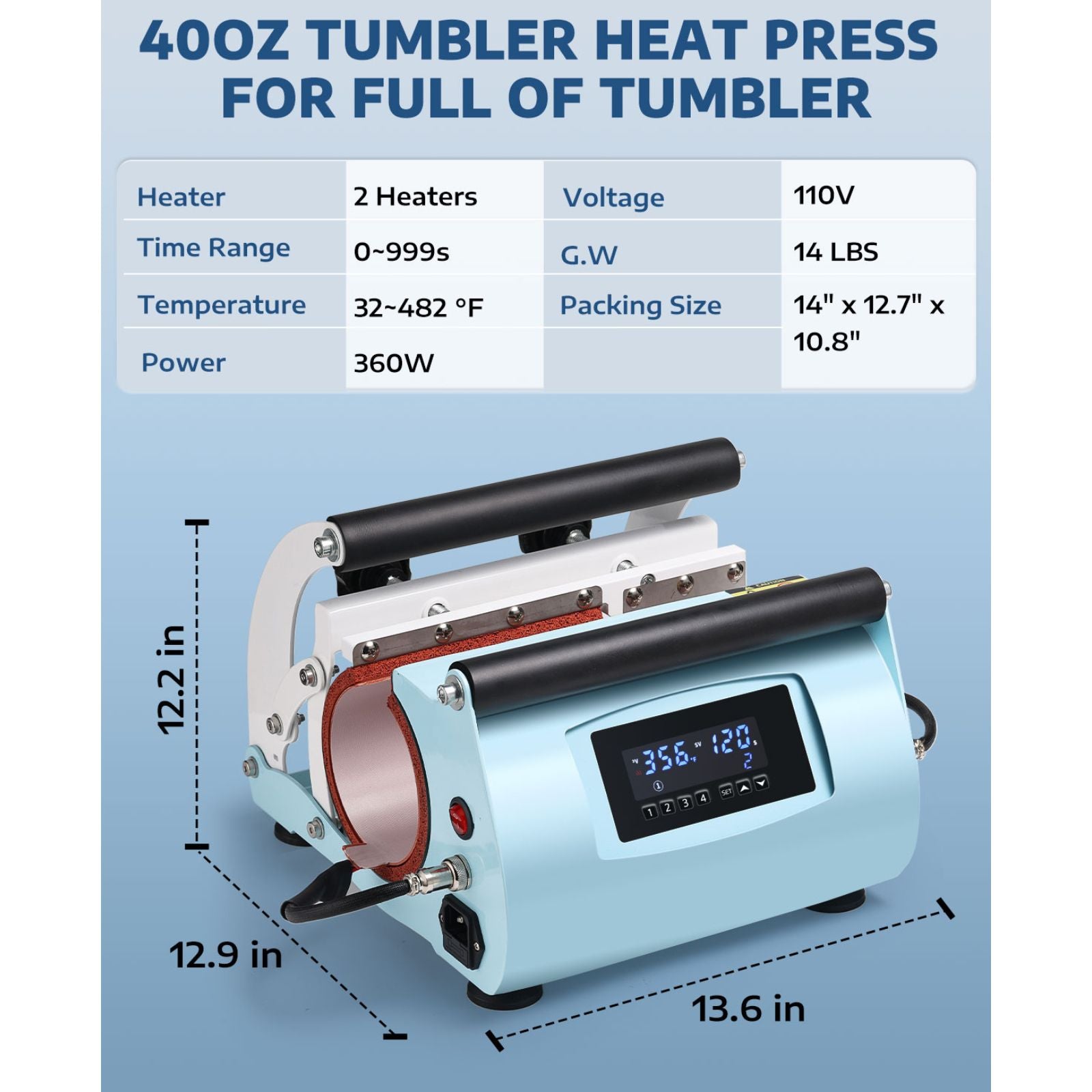 40oz tumbler heat press for full of tumbler with specifications