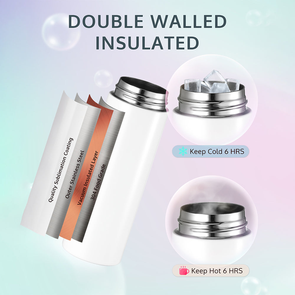 Double walled insulated ensures keeping hot&cold for 6 hrs