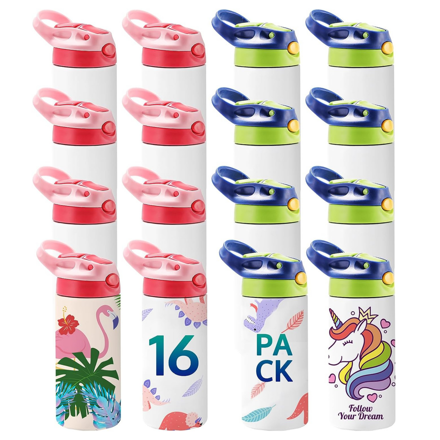 16-pack colorful sublimation blank water bottles