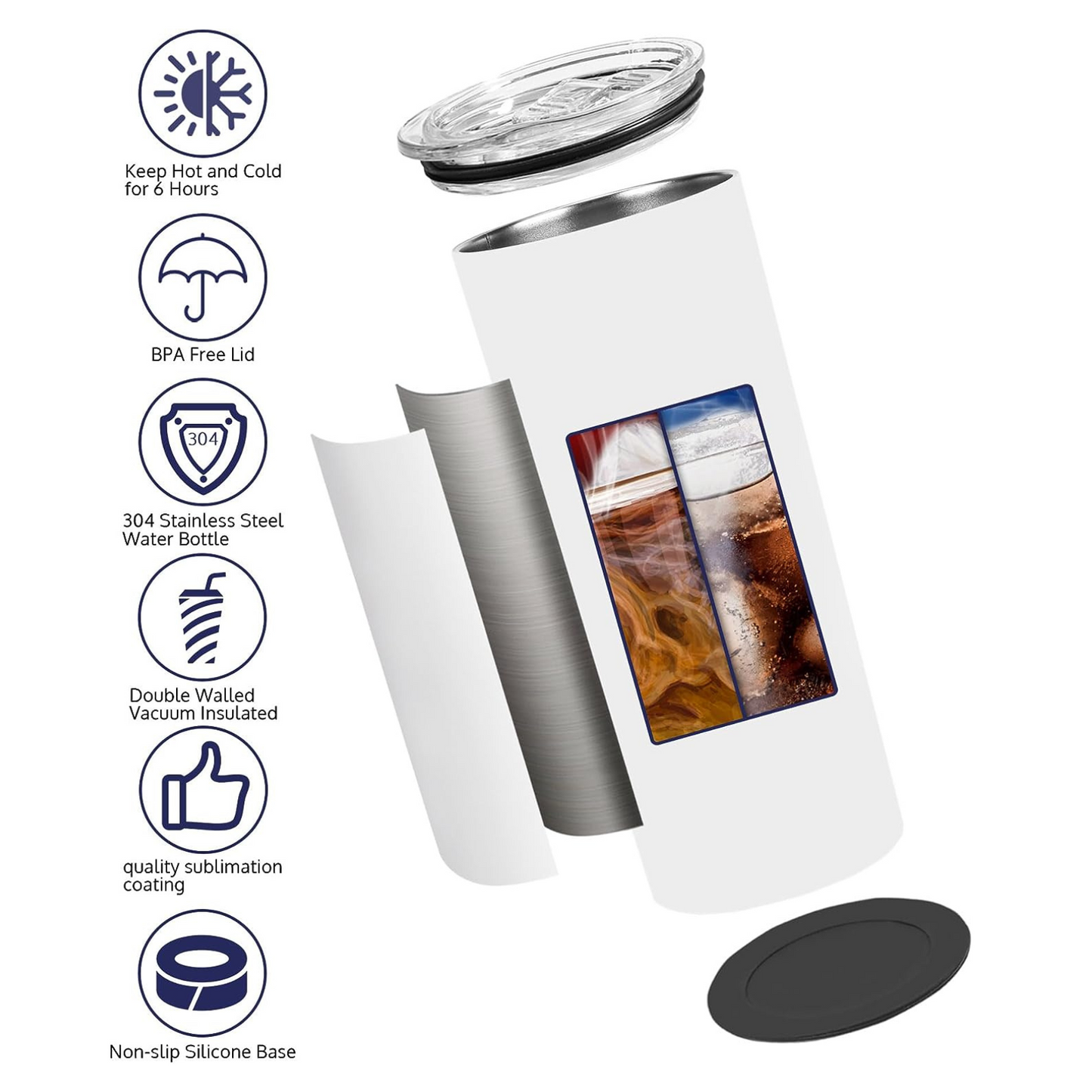 White insulated blank tumbler with various features