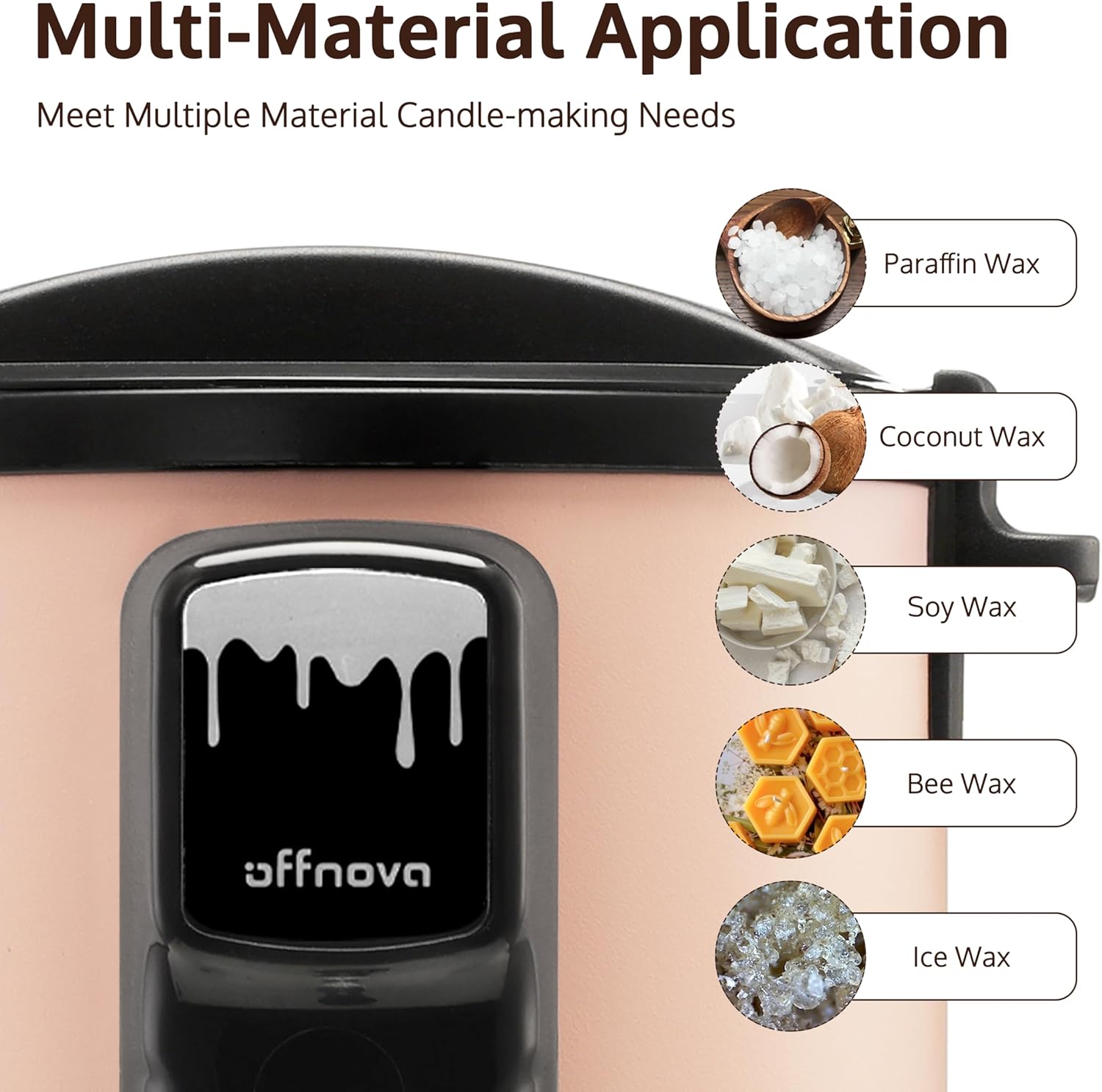 Offnova candle-making machine with wax types displayed