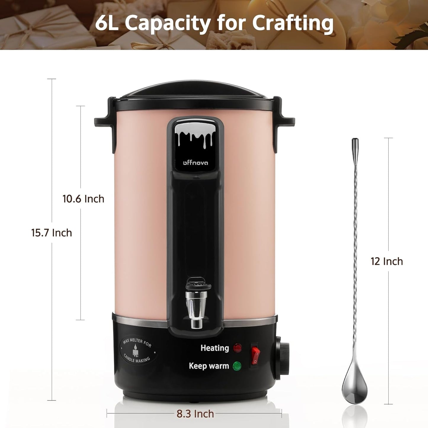 Pink wax melter has a 6L capacity for crafting